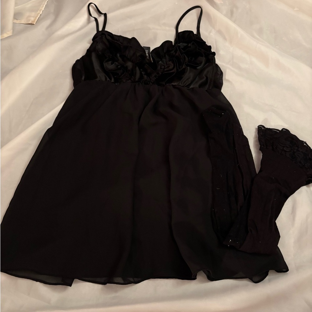 Ambrielle Black Chemise with Black Stockings